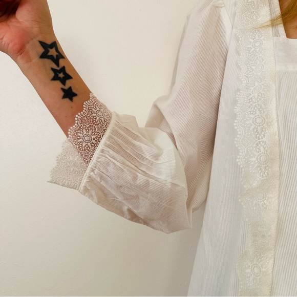 Talbots poplin square neck top blouse lace boho - Picture 4 of 14